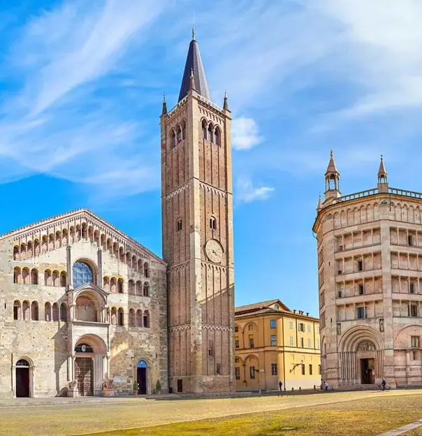 Sh 422632858 Piazza Duomo With Cathedral And Baptistery Parma