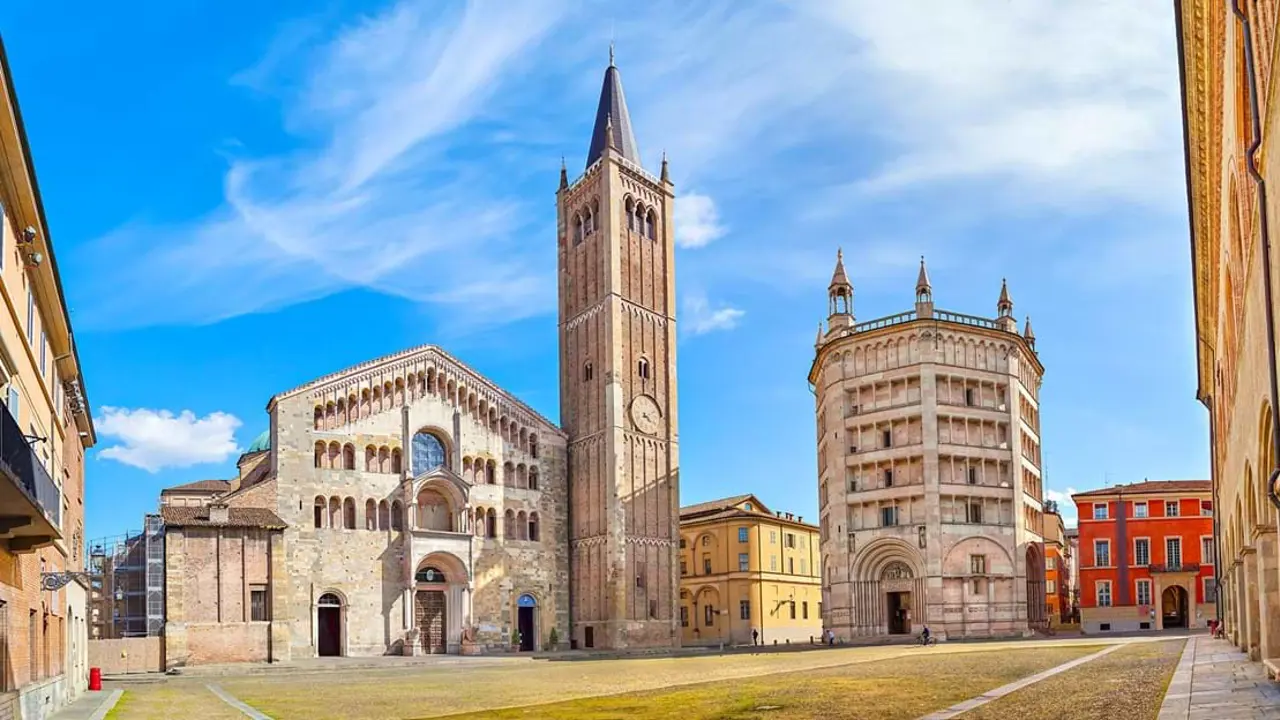Sh 422632858 Piazza Duomo With Cathedral And Baptistery Parma