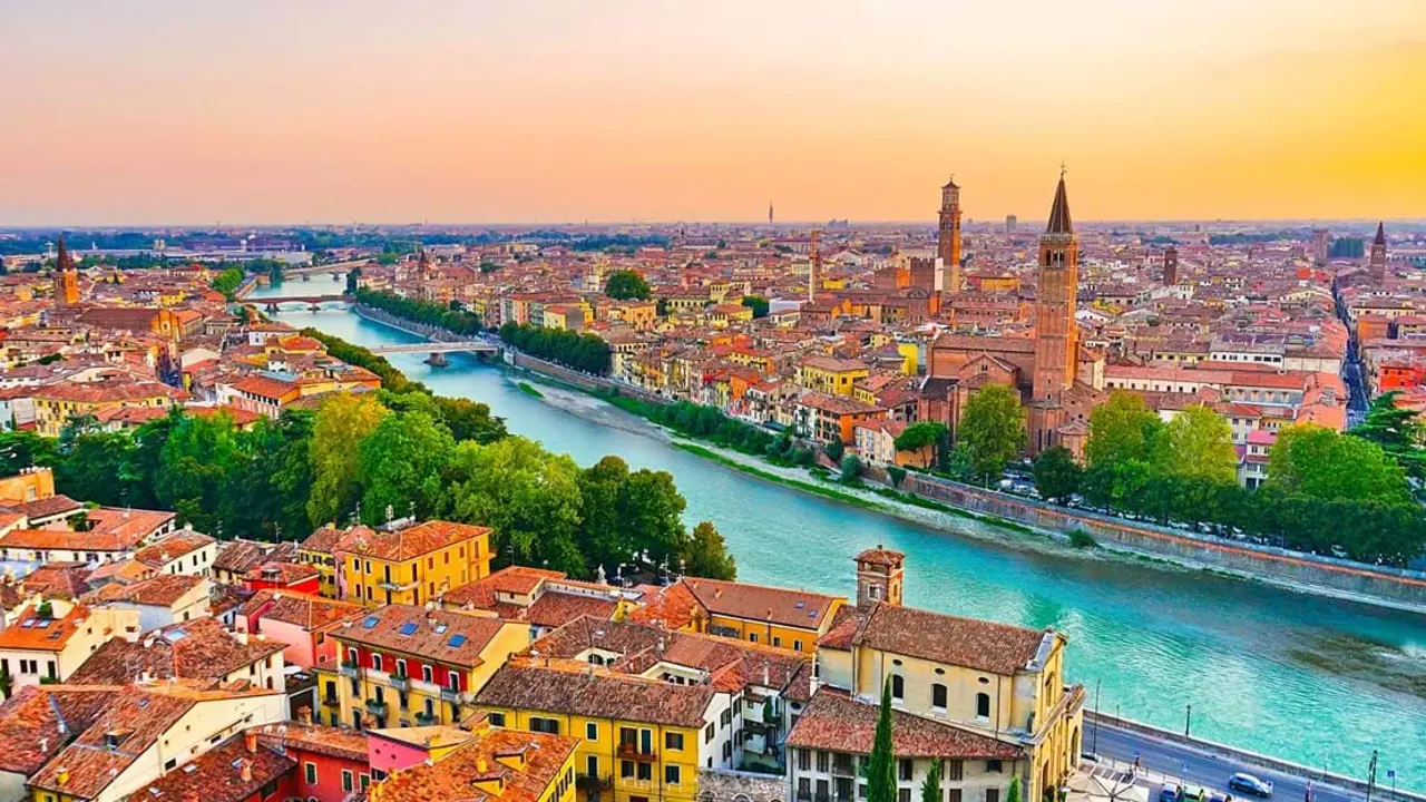 Sh 1154438695 Adige River At Sunset In Verona Italy