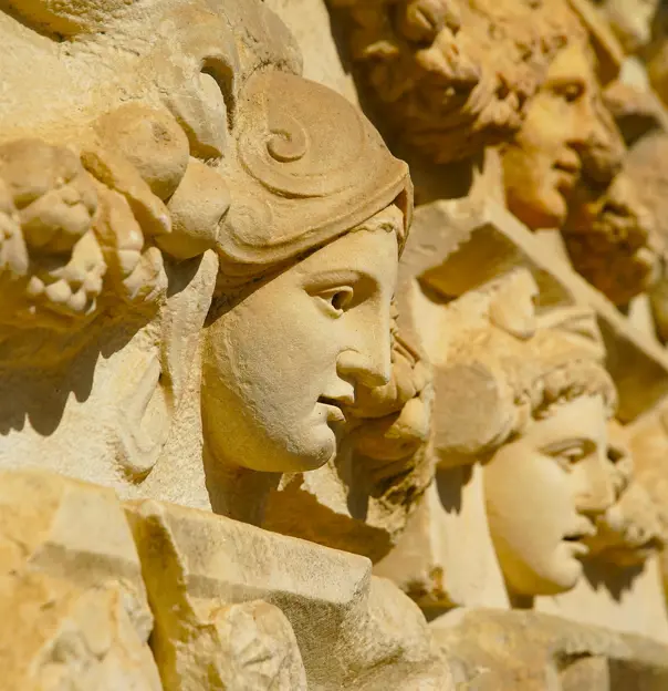 Sh 2229743847 Ancient Mask Relief In Aphrodisias Ancient City In Geyre, Aydin, Turkiye